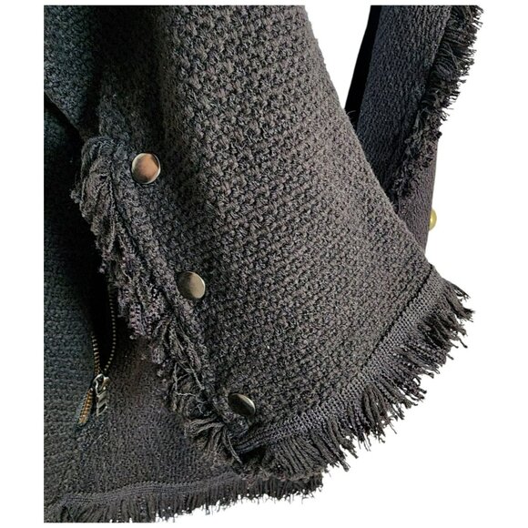 Nic + Zoe Womens Jacket L Black Fringe Open Front Knit Zip Pocket Long Sleeve - Picture 7 of 9